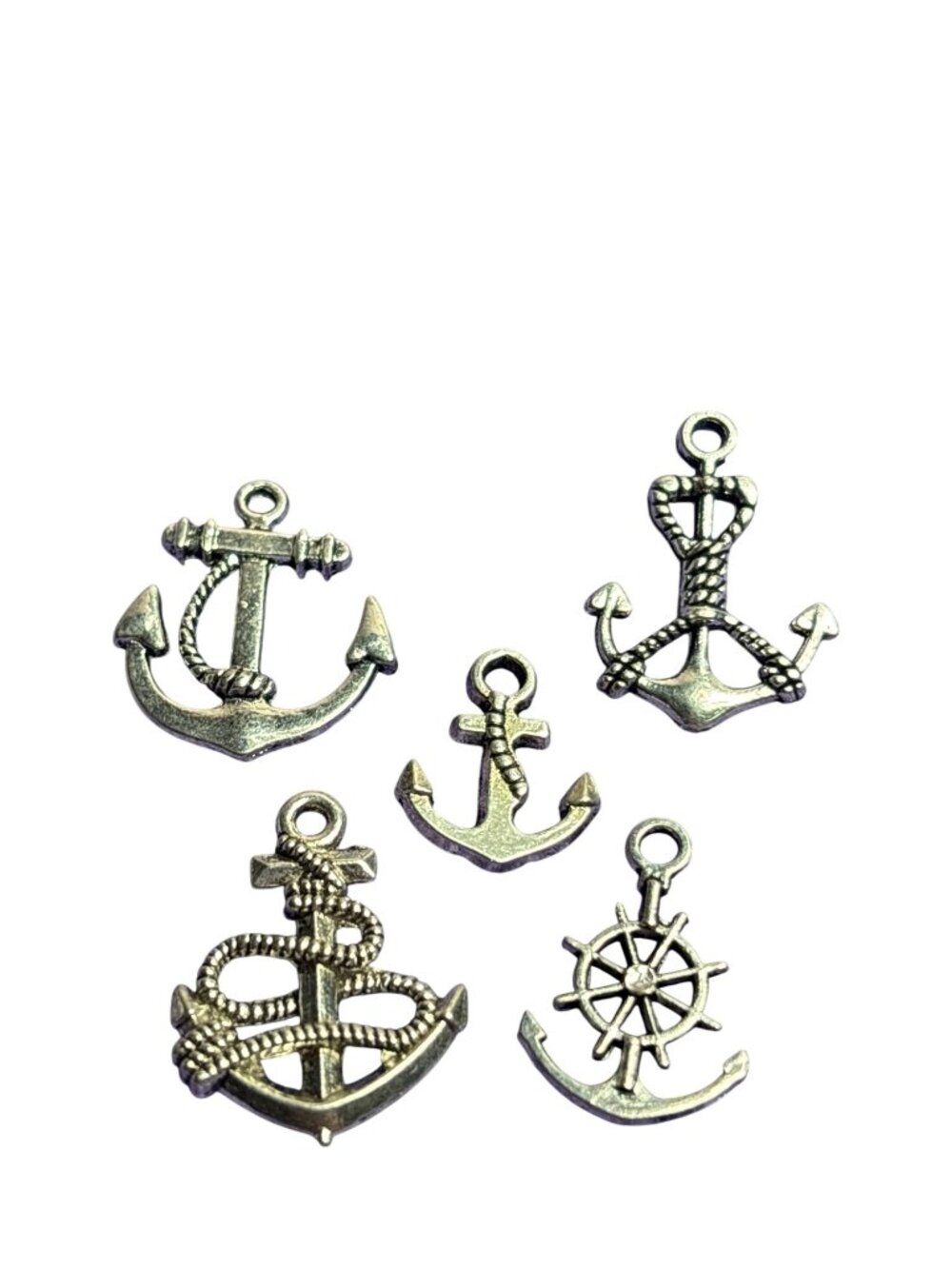 5 Silvertone Anchor Charms